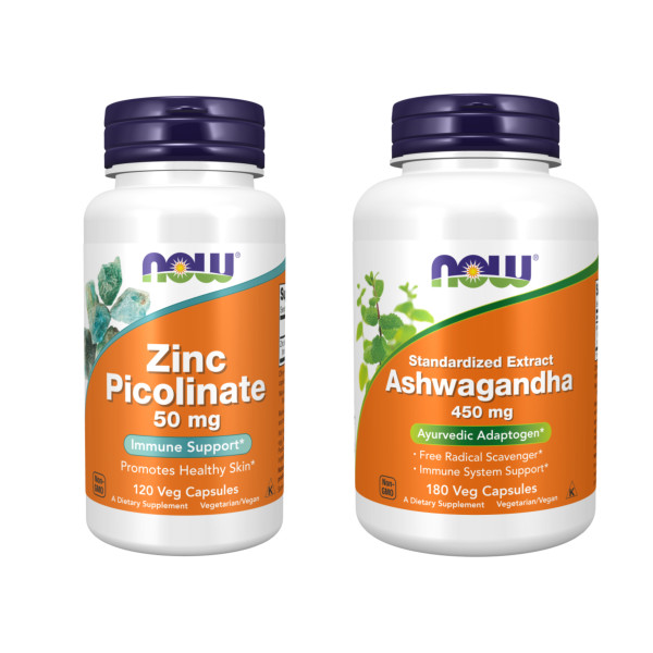 NOW Foods, (Zinc Picolinate, 50 mg, 120 Veg Capsules+Ashwagandha, 450 mg, 180 Veg Capsules)