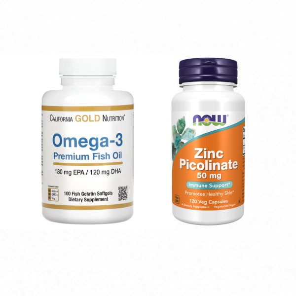 Pack (NOW Foods Zinc Picolinate, 50 mg, 120 Veg Capsules + California Gold Nutrition Omega-3 Premium 100 Comprimés Fish Oil)